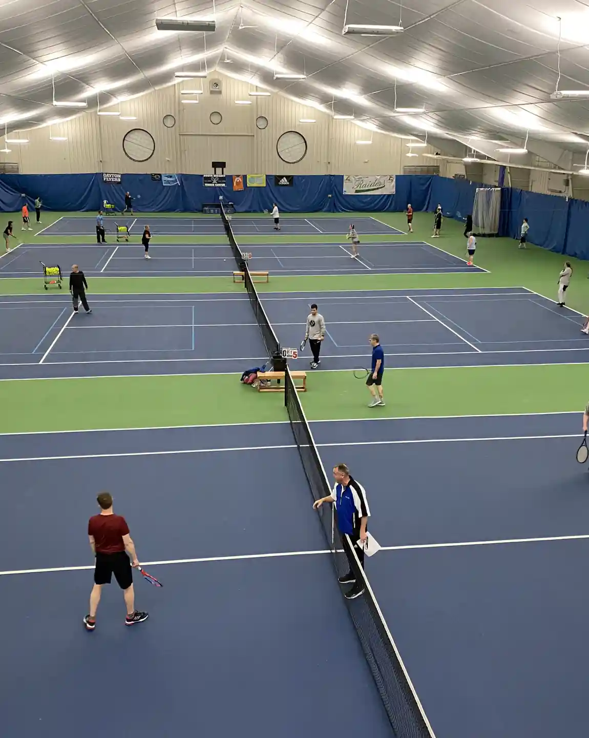 Evening session on the indoor courts
